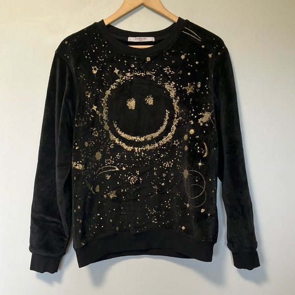 Givenchy Black and Gold Smiley Face Velvet Sweatshirt - Picture 1 of 4